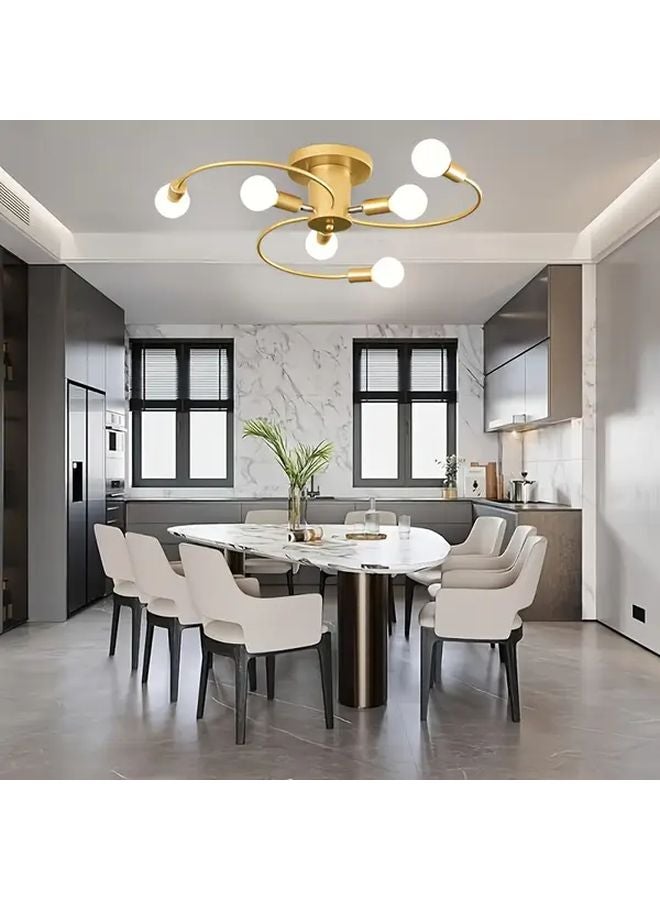Golden Sputnik Semi Flush Mount Ceiling Light Fixture Adjustable Arm 6 Light Chandelier - Image 3